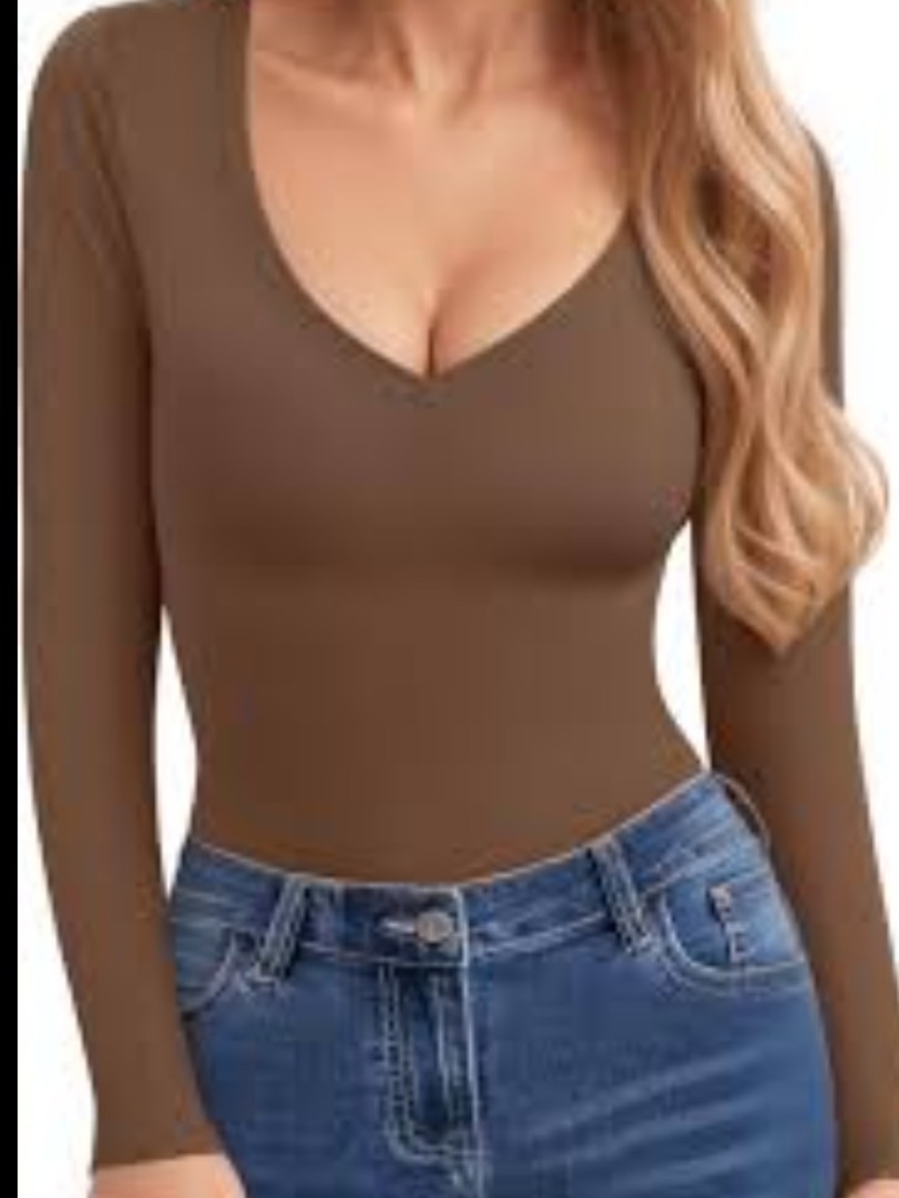 CLOZOZ Women's Fitted V-Neck Long Sleeve Top